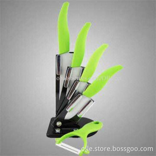 Purple Handle Ceramic Knife Set with Acrylic Block